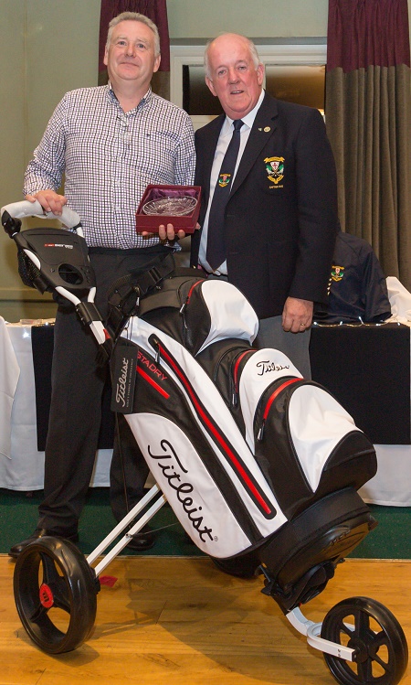 Keith Spence, winner of Letterkenny Golf Club’s Captain’s Prize, receiving his prize from club Captain Ivan Fuery.