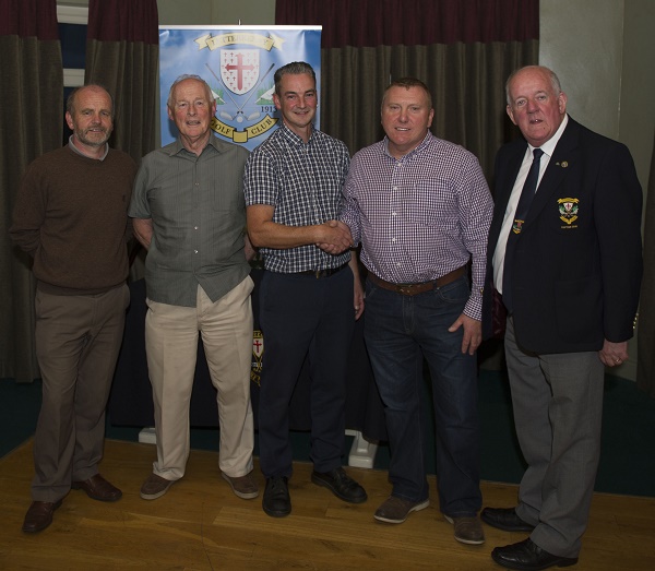 Kevin Grimes, [sponsor] congratulating Freddie Wilson and John Mc Caughan on their win of the 4 Lanterns Restaurant & Take Away, Letterkenny, sponsored 4Ball Betterball played at Letterkenny Golf Club recently. Also pictured is Liam Wiseman [comps] on left and club Captain Ivan Fuery.