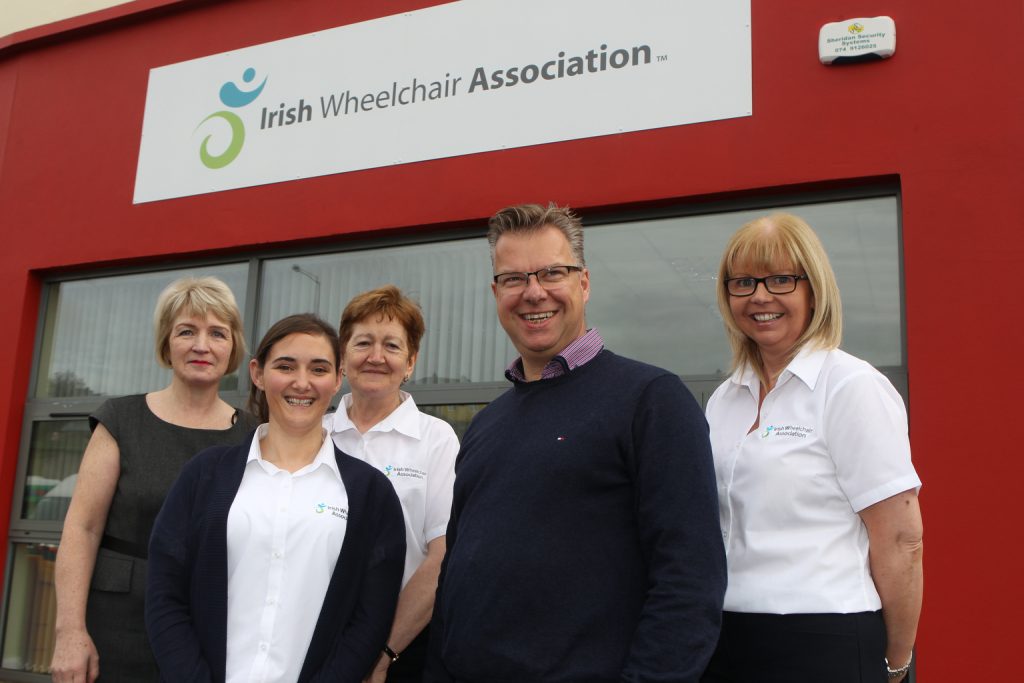 Staff representatives at the new Irish Wheel Chair Association Centre which opening in Letterkenny on Friday included from left, Harriet Mc Cafferty, Tracy Orr, Pam Deeney Mark Hufsky and Charlotte Mc Laughlin . Photo Brian McDaid