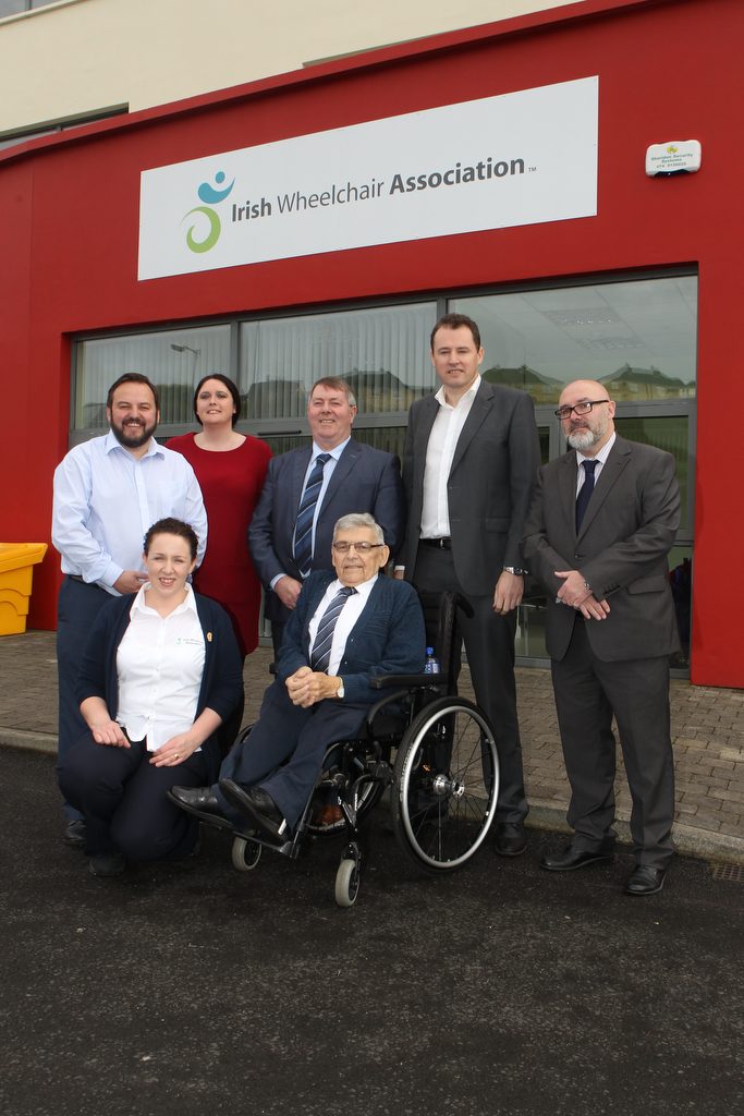 John Mangan at the opening of the Irish Wheelchair Associations Centre in Letterkenny pictured with Nicole Sheridan, Padraig Mc Laughlin, Anne Marie Gallagher , Cllr Gerry Mc Monocle , Charlie Mc Conalouge T.D. and Chris Hoey Regional Director. Photo Brian McDaid
