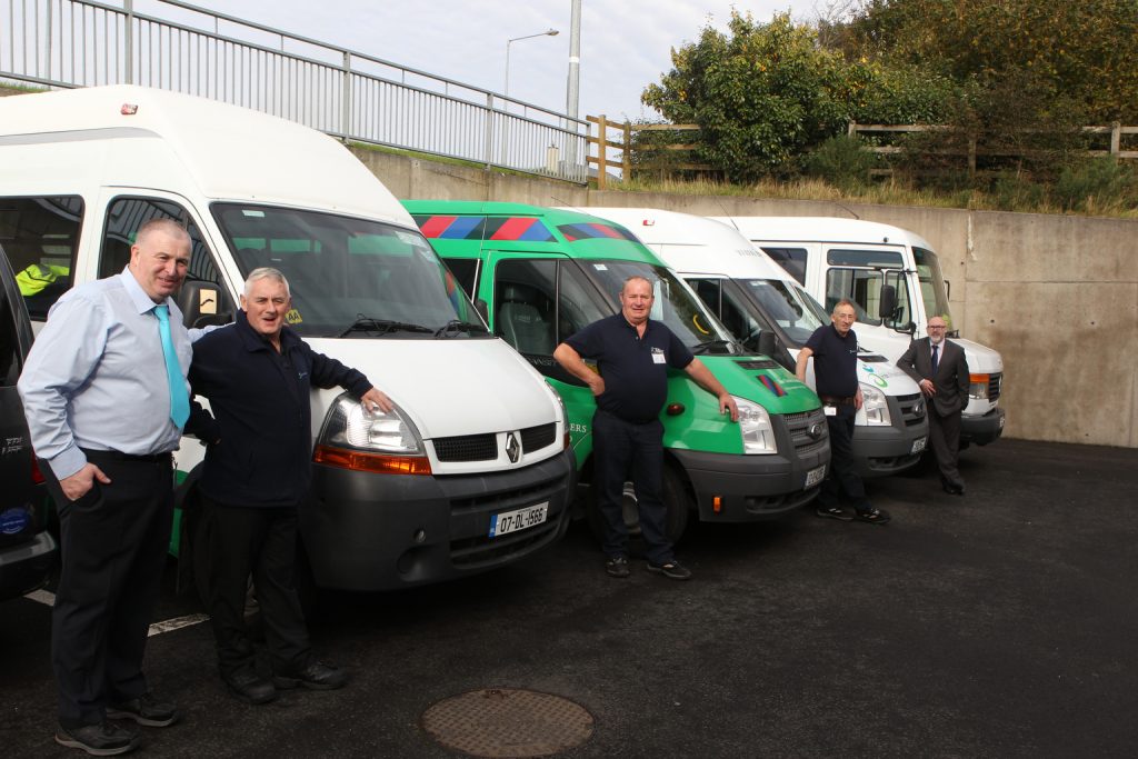 Drivers for The Irish Wheelchair Association including Peter Watson, Seamus Mc Devitt, James Mc Monagle and Owen Mc Fadden  with Chris Hoey  Regional Director at the official opening of the New Centre in Letterkenny.