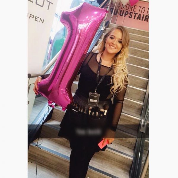 Orla celebrating the Galway Inglot store's first birthday. 