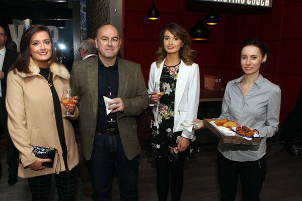 Stephen Maguire with  Chloe and Rachel McLaughlin and Mary Mc Bride Manager  at the opening of Backstage.