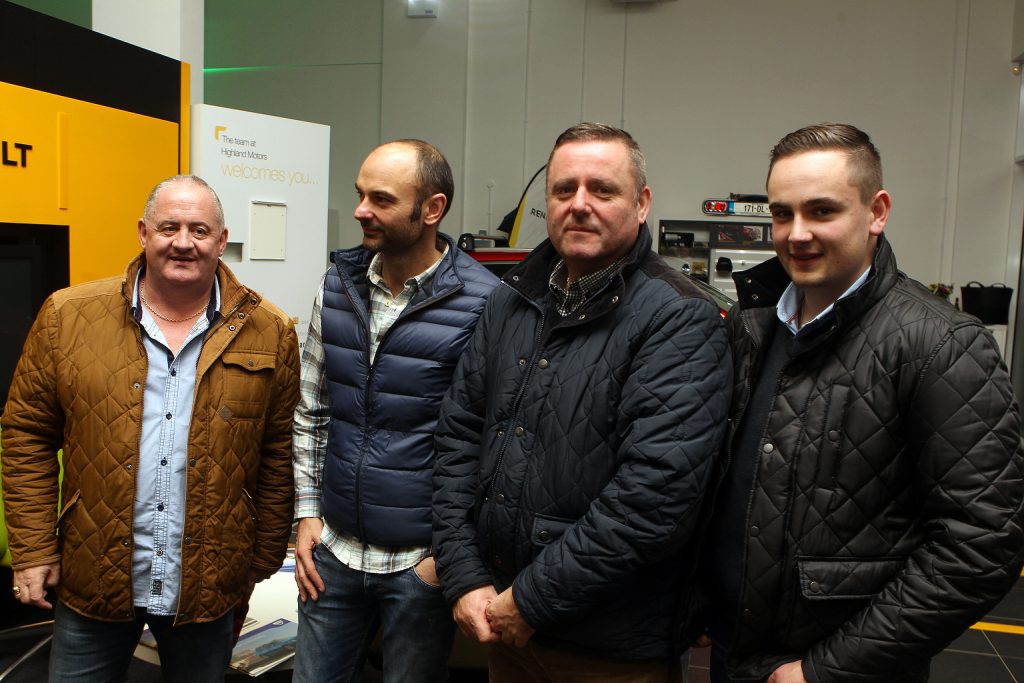 Denis Orr, Drew Boal, Ciaran and Evan Larkin at the opening of Highland Motors. Photo Brian McDaid