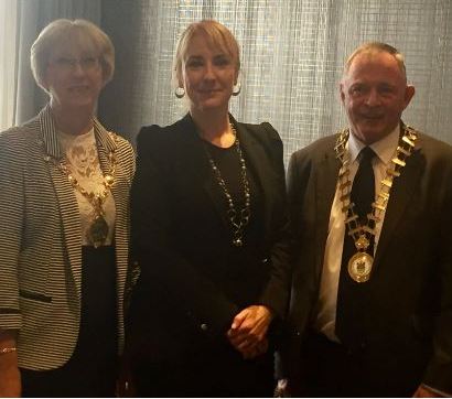 Derry City and Strabane District Council’s Mayor Alderman Hilary McClintock and Cllr. Terence Slowey, Cathaoirleach Donegal County Council meeting the Irish Consulate General Fionnuala Quinlan at a breakfast meeting at UMass Building hosted by Enterprise Ireland.