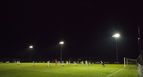 Bonagee United and Finn Harps face off at the official turning on of the floodlights at Dry Arch Park on Friday evening. Photo Evan Logan