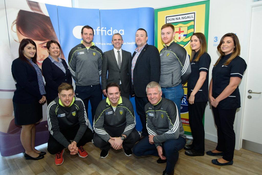 Affedia Staff and Donegal GAA player represenatives 2at the official announcement of Affidea’s €9,000 3 year sponsorship deal with Donegal GAA which will will enable players quick access to all diagnostic services covering X Rays, MRI’s and Ultrasounds, so that any potential injury can be dealt with quickly and efficiently. Photo Clive Wasson