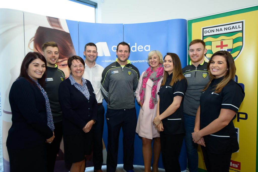 Affedia Staff and Donegal GAA player represenatives 2at the official announcement of Affidea’s €9,000 3 year sponsorship deal with Donegal GAA which will will enable players quick access to all diagnostic services covering X Rays, MRI’s and Ultrasounds, so that any potential injury can be dealt with quickly and efficiently. from left are Laura O'Brein, Sean McVeigh, Ruth McCrudden, Michael Ennis, Michael Murphy, Mairead Fagan, Dainelle McCauley Higgins, Eamon Doherty and Rachel Monaghan. Photo Clive Wasson