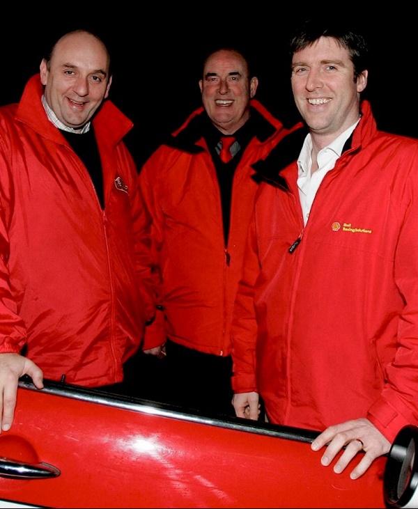 The late Derek Mc Mahon pictured his with his son Arthur at the homecoming for Mini To Monte Carlo. The Mc Mahon's sponsored all my fuel through Donegal Oil Co. and Shell for the charity run from Letterkenny to Monte Carlo in aid of the Donegal Hospice in 2005. Photo Brian Mc Daid