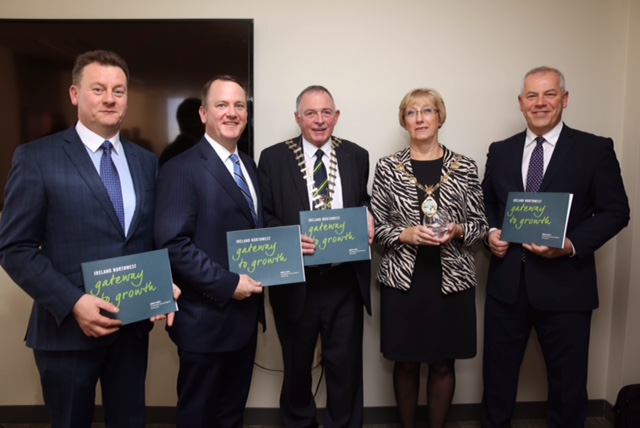 John Kelpie, Chief Executive of Derry City and Strabane District Council, Tim Murray, President of the Worchester Chamber, Derry City and Strabane District Council’s Mayor Alderman Hilary McClintock, Cllr. Terence Slowey, Cathaoirleach Donegal County Council and Neely, Chief Executive Donegal County Council.