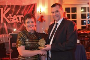 Donegal Chairman Sean Dunnion presents Paula Cullen with the Gaelic for Mothers Award at the Annual Presentation in Mulroy Woods.
