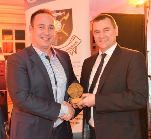 County Chairman Sean Dunnion presents James Mc Ginley with a Club Referee Appreciation Award at Mulroy Woods.