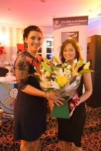 Milford Club Secretary Tracey Peoples makes a presentation to Mairead Mc Goldrick at the Clubs Annnual Awards night at Mulroy Woods.