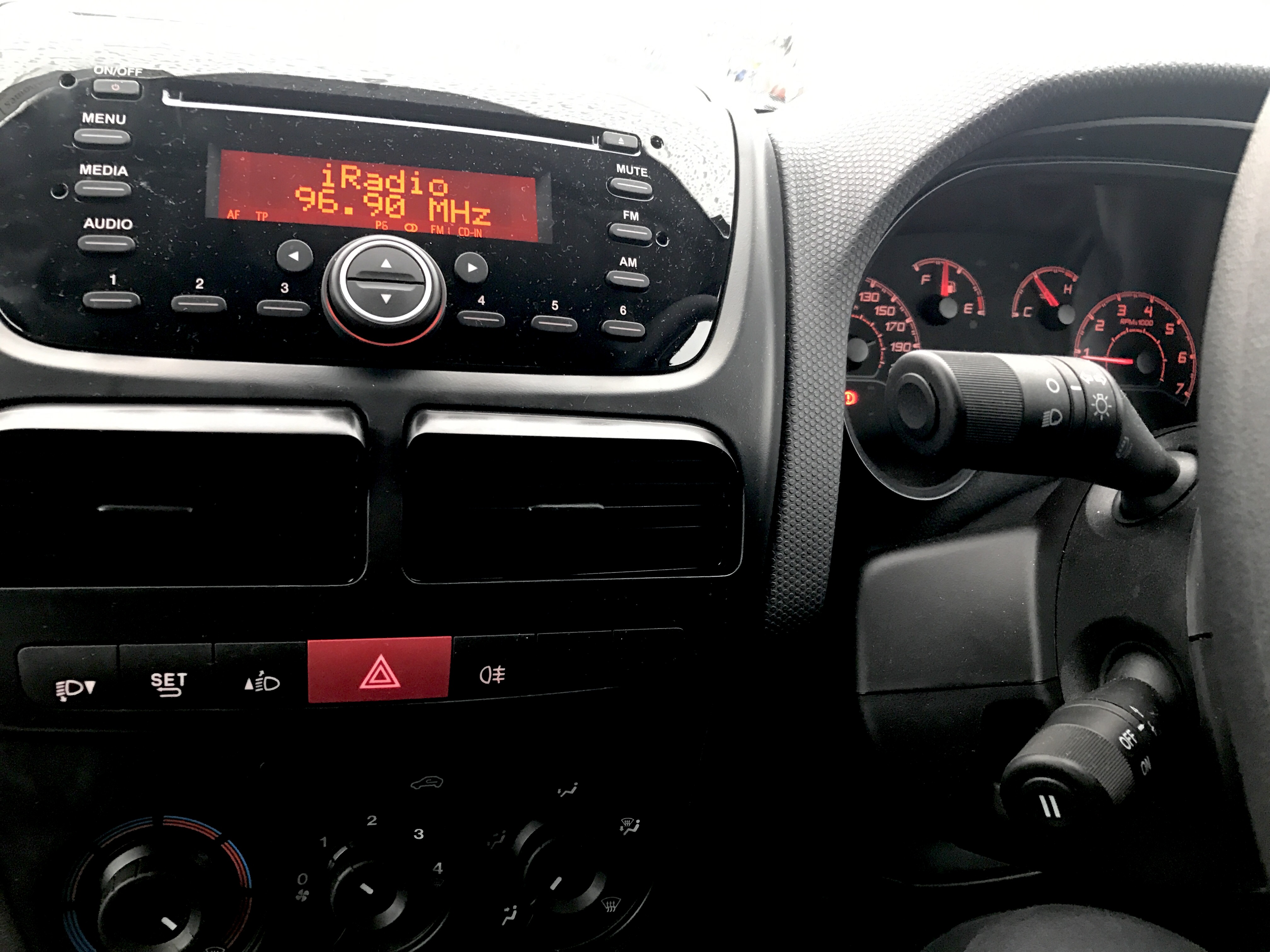 A view of the interior of the new Fiat Doblo complete with cruise control. Photo Brian McDaid