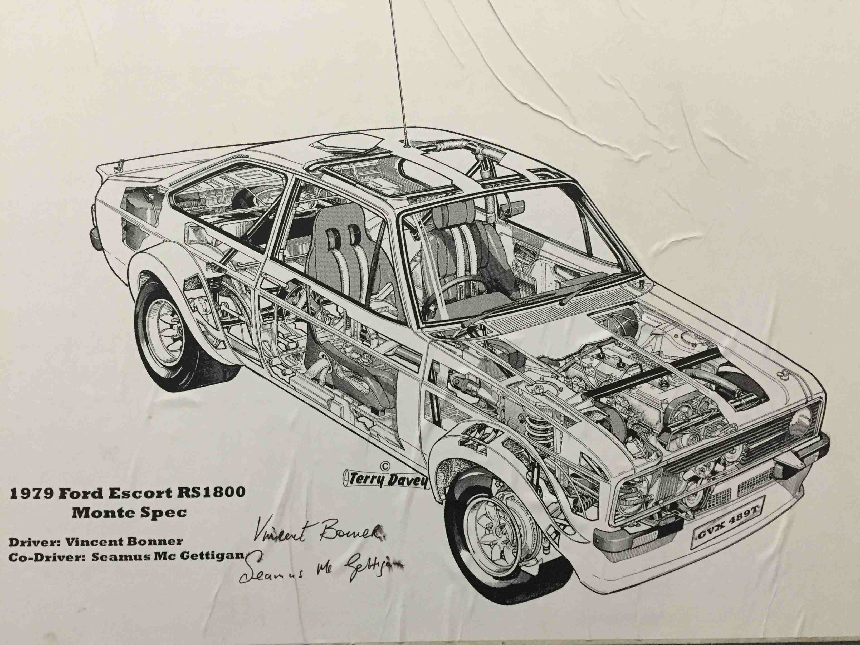 A cut away drawing of the original Ford works RS1800 Escort , with a bit of luck and support, double winner of the Donegal Rally, James Cullen will behind the wheel of an Escort for this year's Donegal Rally.