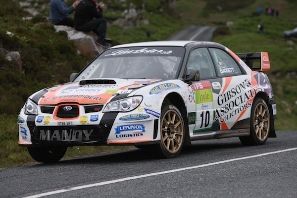 Winner of the Donegal International Rally Manus Kelly and Donall Barett in their Subaru. Photo Brian McDaid