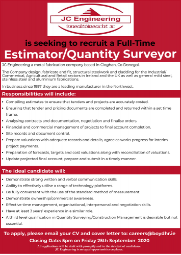 Estimator quantity surveyor jobs