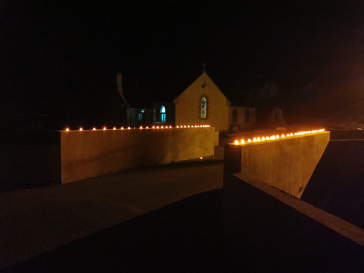 Battery tea lights over the bridge at St Crones Church, Arranmore.