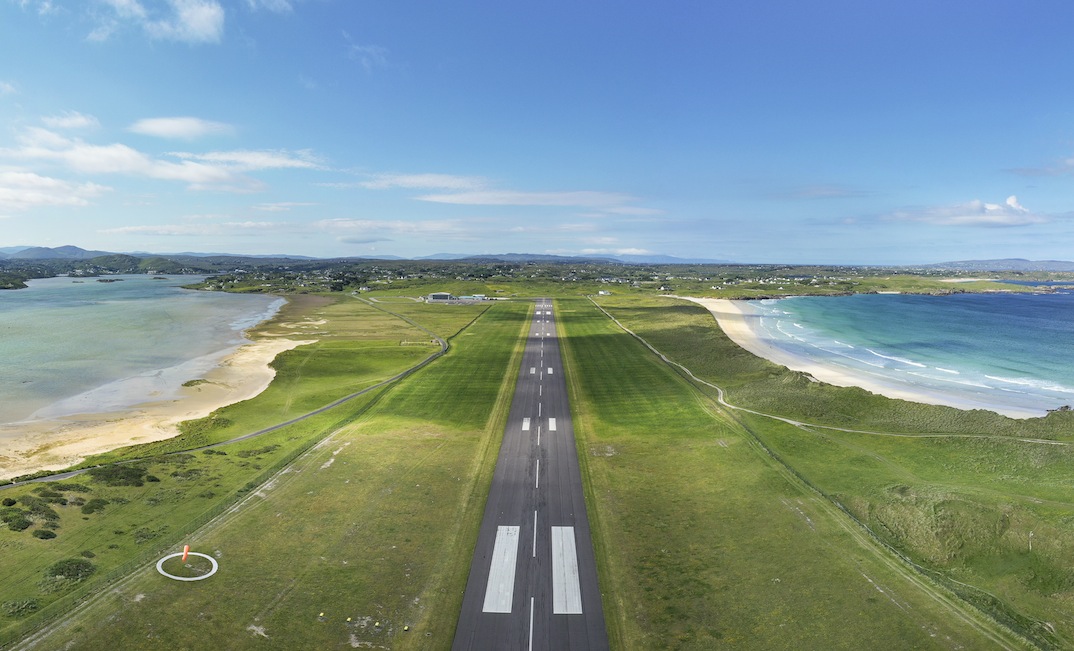 Aerial photo of approach to most scenic airport in the world - Donegal Airport, Ireland.