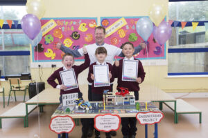 The winning student team are pictured with local engineer Gerard McGranaghan, who supported Ms Patterson’s class during the competition.